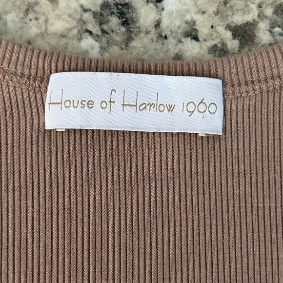 House of Harlow 1960 Nude Tan Ribbed Bodycon Midi Dress Back Cut Out Size XS - Picture 3 of 9